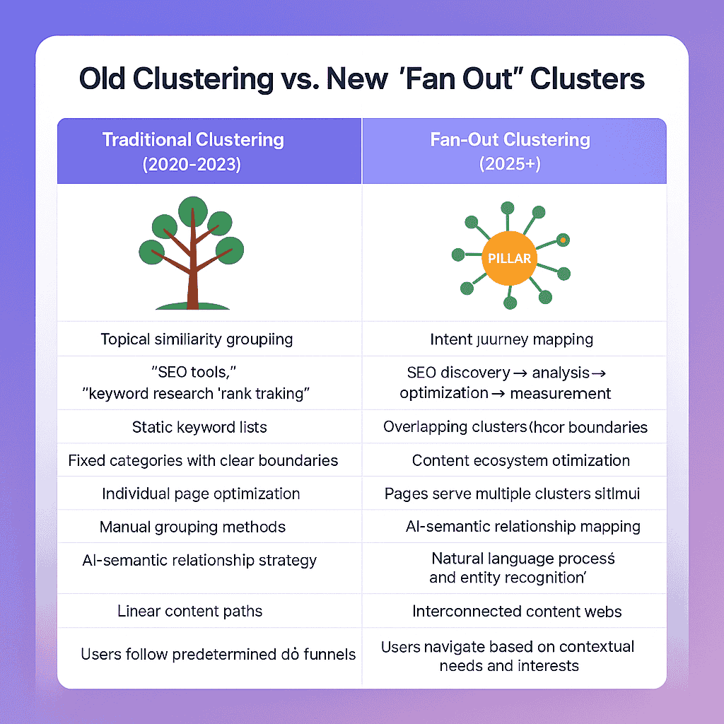 Traditional keyword clustering vs Query fan out clustering